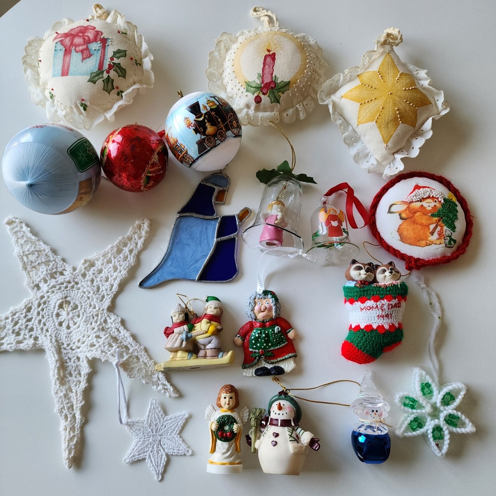 Vintage Christmas Ornaments Lot Retro Kitsch Decor Cottagecore 70s 80s Holidays